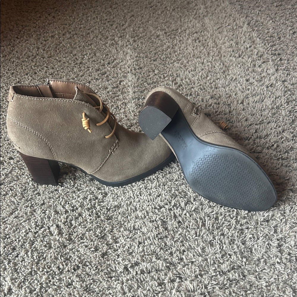 Sperry Tan Ankle Booties with Block Heel